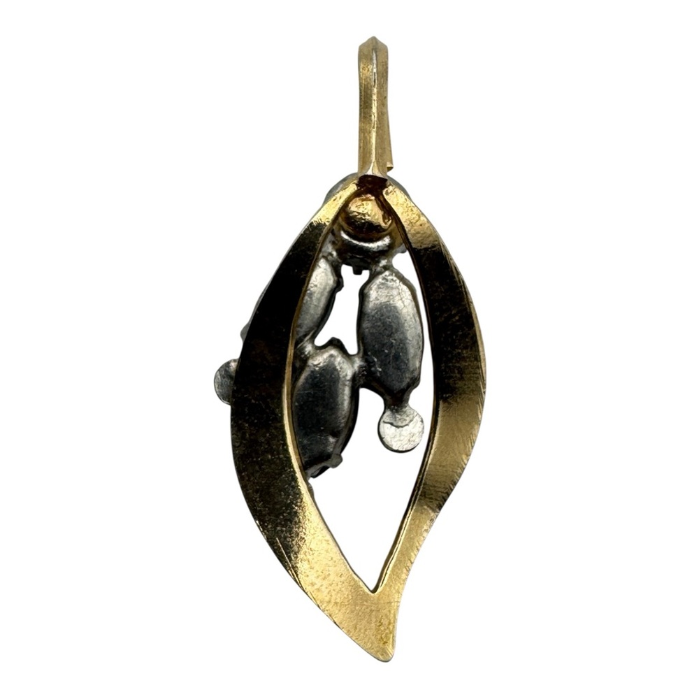 Vintage Gold Tone Leaf Pendant Blue‎ Marquise Aurora Borealis Rhinestones 1.5” - Picture 4 of 5